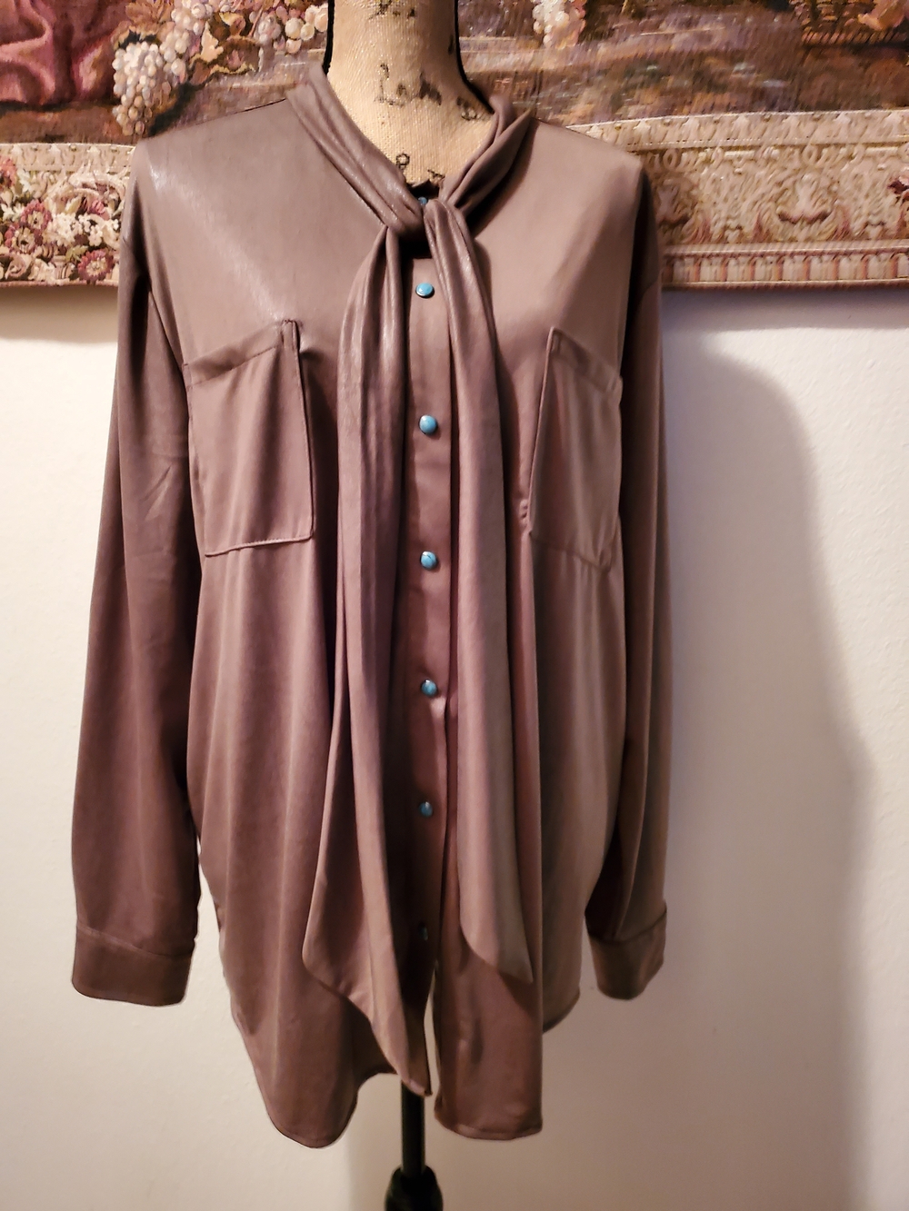 Satin Tie-Neck Blouse Jacket in Mauve